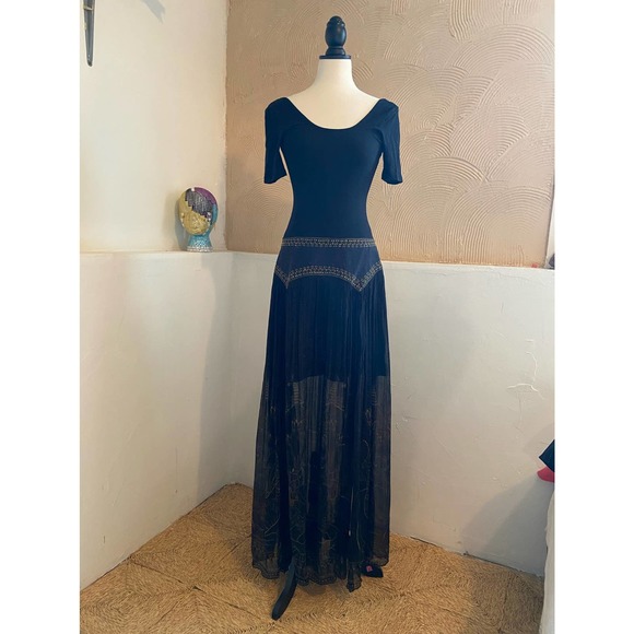 Camilla Egyptian print  long skirt, Layered Maxi Skirt w/crystal embellishment - Picture 12 of 13